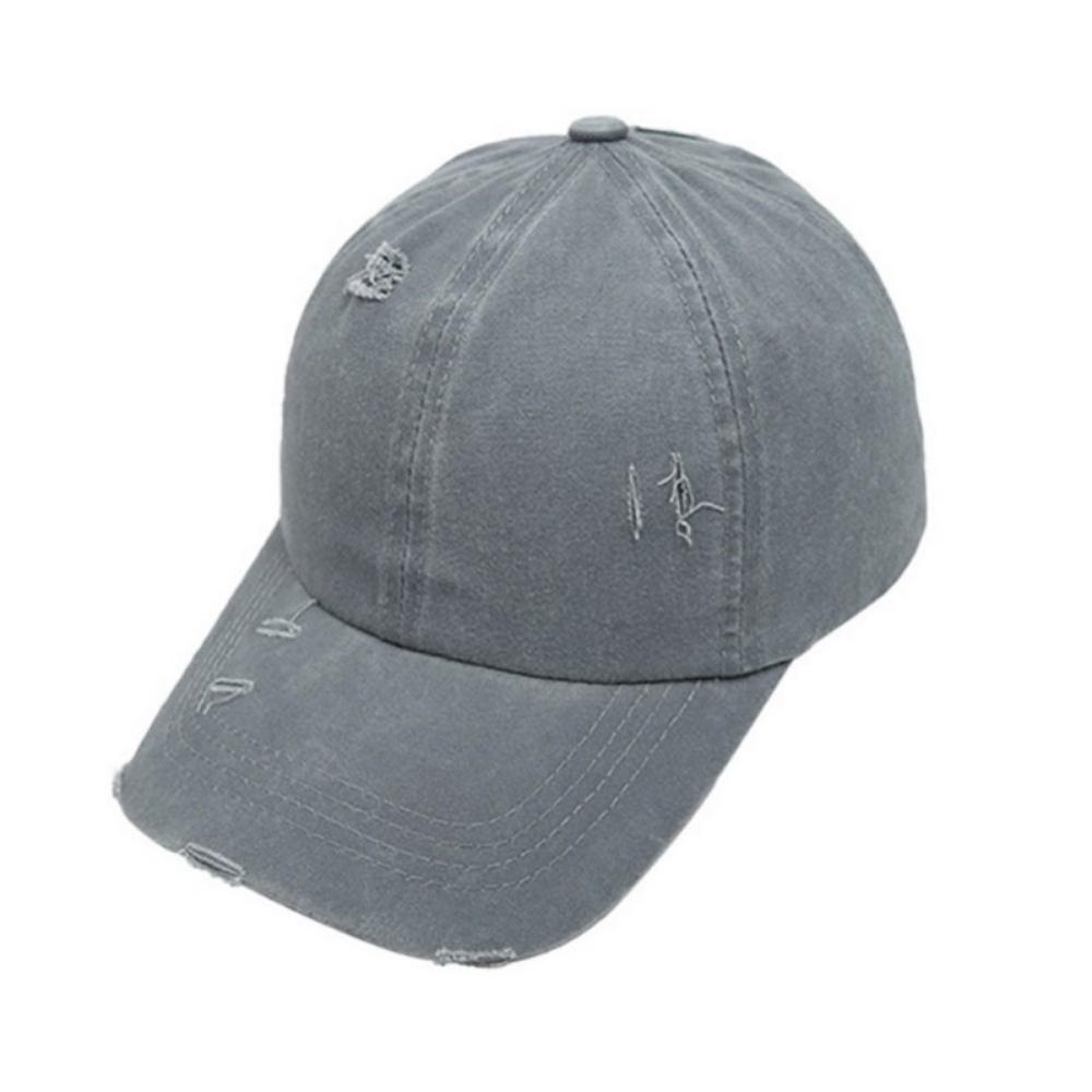 Adjustable Ponytail Distressed Washed Denim Baseball Hat Season Sale: NG