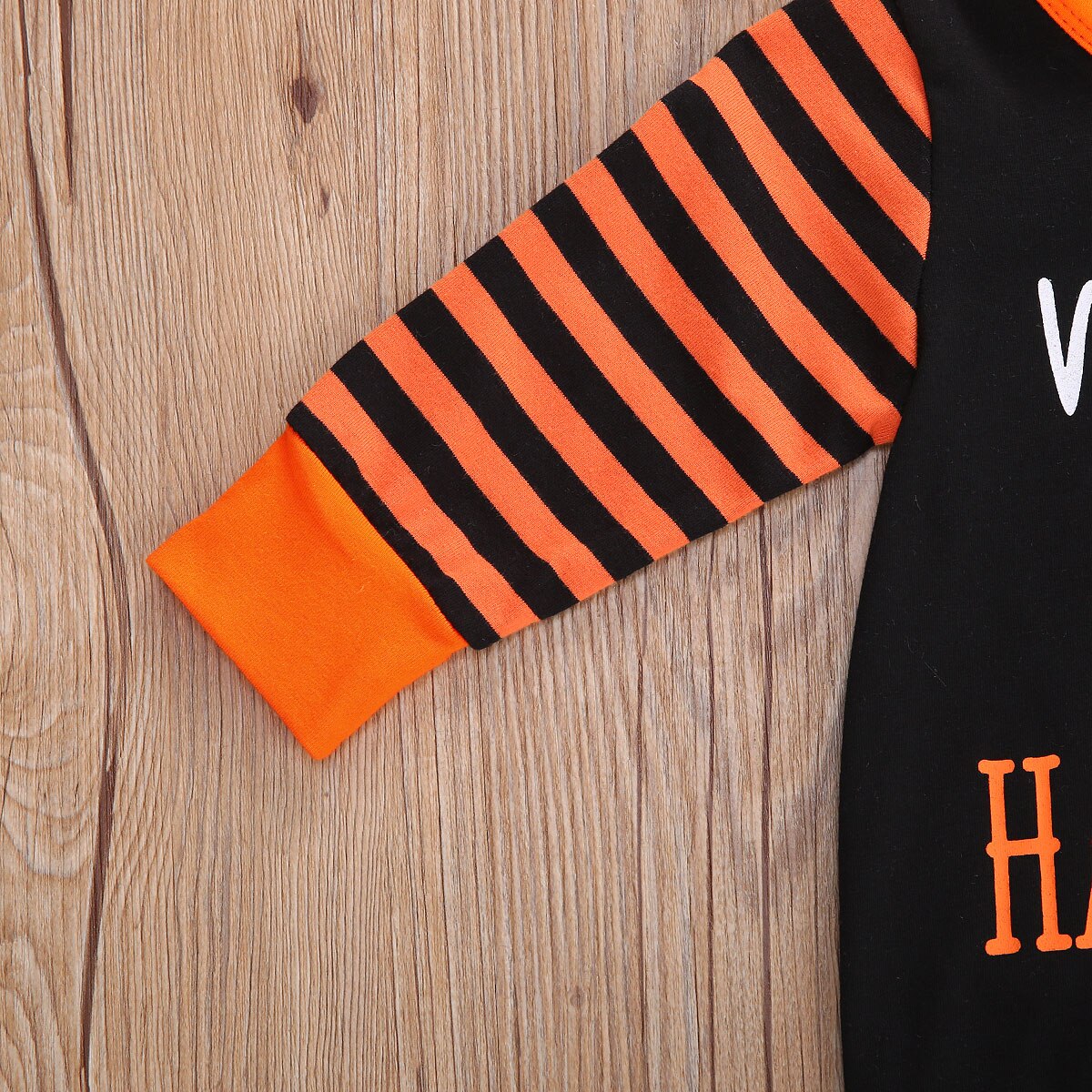 Focusnorm herfst kinderen meisjes jongens rompers mutsen halloween pompoen print lange mouwen gestreepte jumpsuits feestoutfits