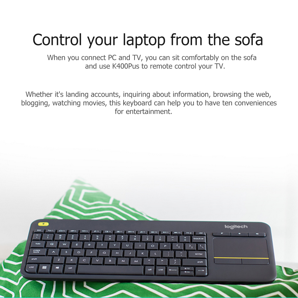 Teclado táctil inalámbrico Logitech K400 PLUS con panel táctil remoto, 2,4 Ghz, receptor unificador, teclado para Android, PC, portátil, Smart TV