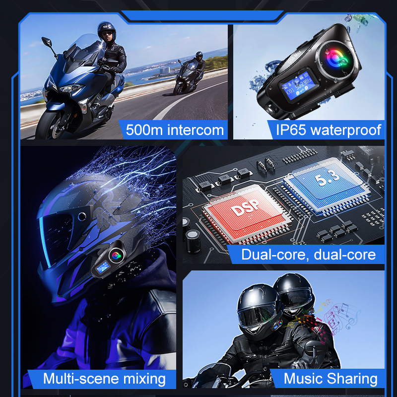 Q58 Max Motorhelm Bluetooth Intercom IP65 Waterdichte Intercom Afstand 500 Meter Multi-Scène Gemengde Muziek delen