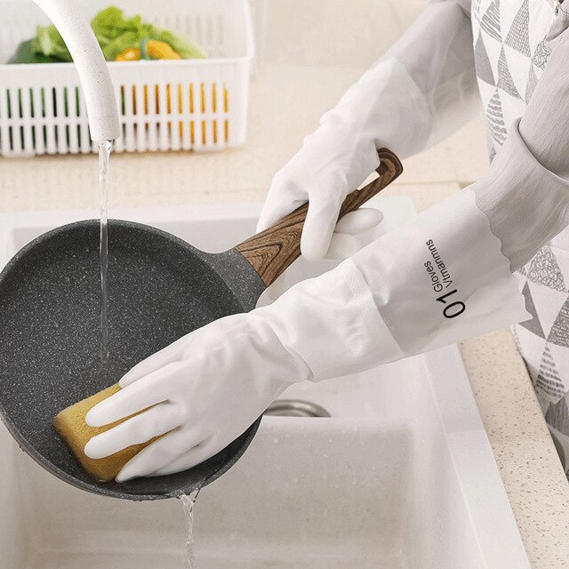 Dishwashing Gloves Plus Velvet Kitchen Household Durable Waterproof Washing Clothes Thickened Rubber Dishwashing Gloves: 01 wide mouth