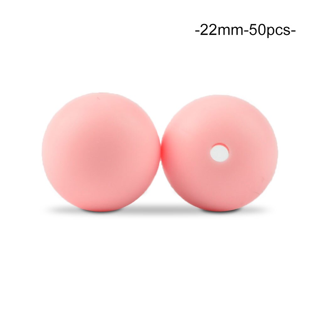 Cuentas de dentición de silicona redondas sueltas de 22MM, 50 unidades/lote para collar de dentición de silicona, cuentas de silicona, mordedor de bebé libre de BPA: rose quartz