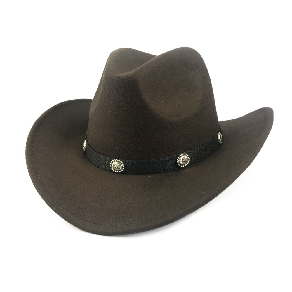 YY-gorra clásica de vaquero occidental para hombre y mujer, sombrero con cinturón de cuero pu, gorros de Jazz para vaquera, 9 colores, CB20070: Coffee Cowboy Cap
