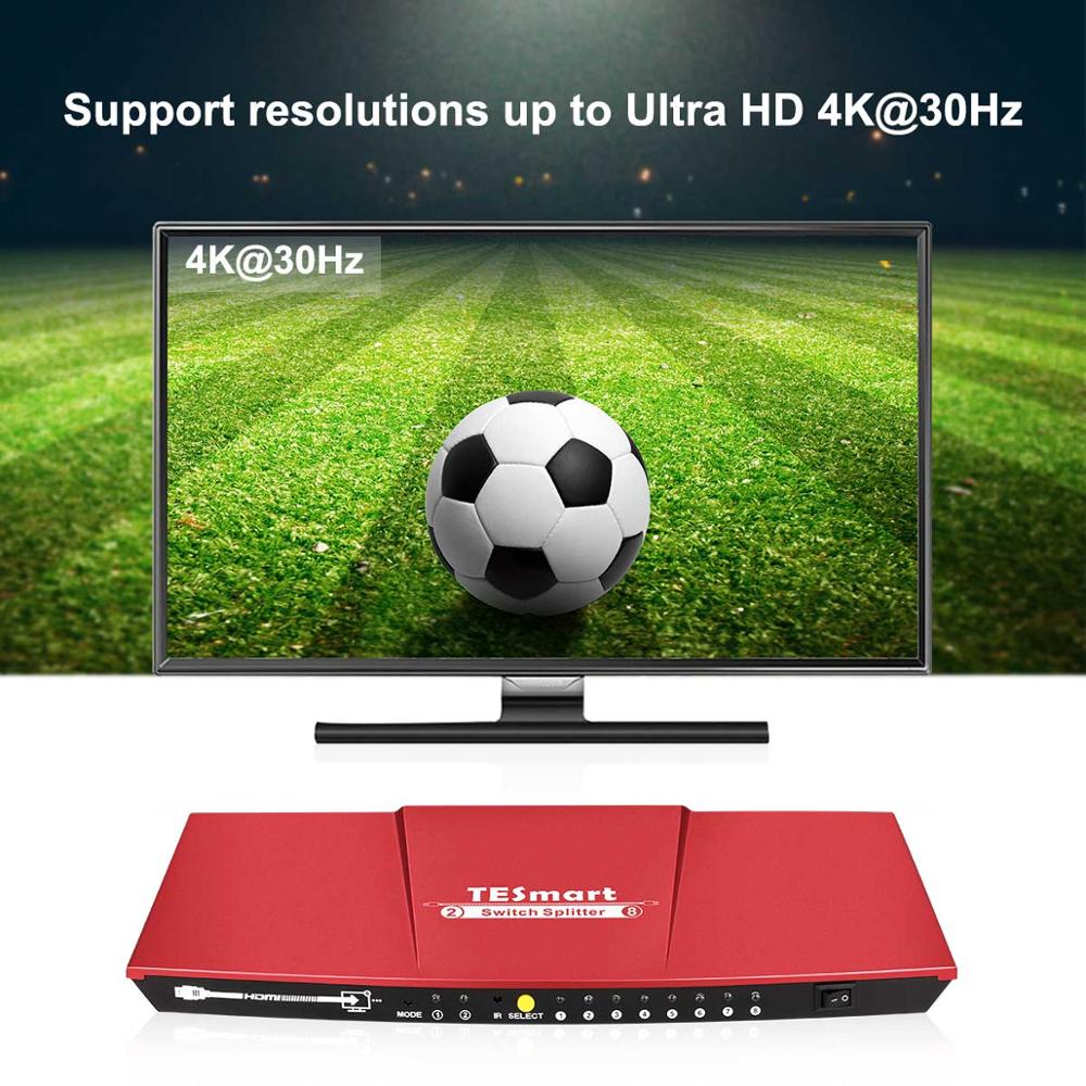 Tesmart 2 In 8 Out Hdmi Switch Splitter 2X8 Met Ir Afstandsbediening Ver1.4 Dual Display Resolutie Tot 4K(3840*2160) 1080P 3D