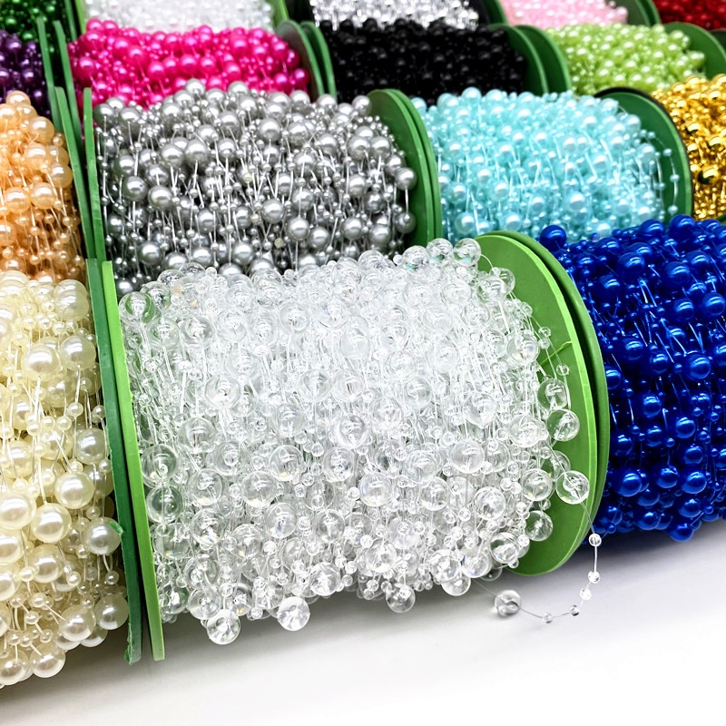 Línea de pesca de decoración navideña, 2 yardas, 8 + 3mm, perlas artificiales, cadena de cuentas, guirnalda de flores, de boda # SBT