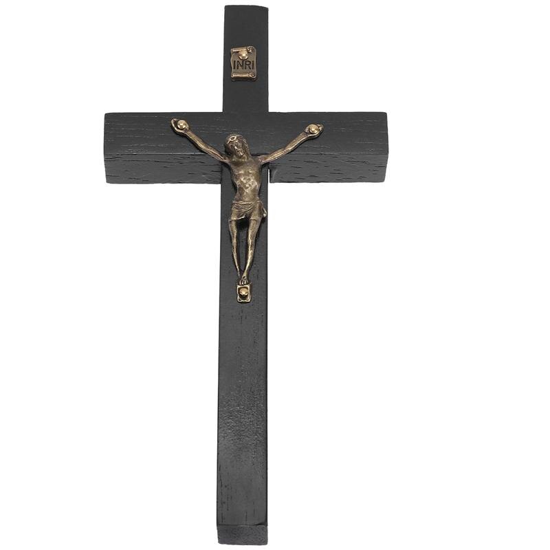 1Pc Soild Houten Kruis Zinklegering Jesus Katholieke Cross Kerk Ornamenten Decoraties (Zwart): Black