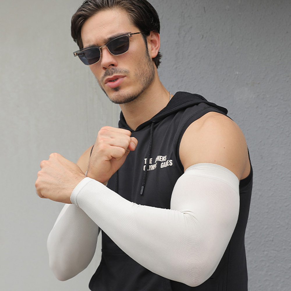 1 Paar Sommer-Sonnenschutz-Ärmel aus Eisseide für Herren, Übergröße, Armschutz, UV-Schutz, Handschuhe, Armstulpen, schnell trocknend, Armwärmer: Blau