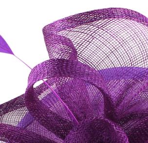 Sinamay bröllopshuvudbonader för kvinnor dam fascinator hatt hårklämma underbara dam fest middag huvudbonad fjädrar hatt: Lila