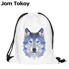 Polygon wolf, estampado 3D, para mujer, Bolsa de femenina, Bolsa con cordón, Mochila de viaje, mochilas para hombre