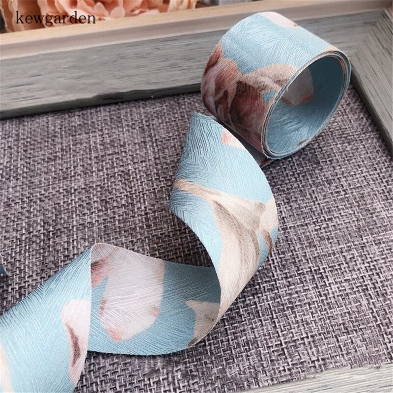 Kewgarden 30mm 3cm bedrukte bloemen satijnen linten handgemaakte tape diy strik haaraccessoires band 10 meter: Cyaan