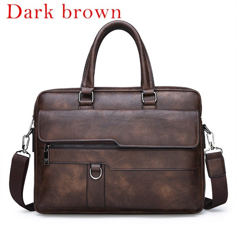 Retro Men Solid Color Bag Faux Leather Briefcase Large Capacity Tote Shoulder Bag Large Casual Business Laptop Briefcase: A brown