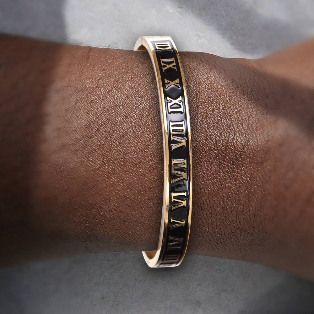 Cuff Bracelet Bangle Stainless Steel Bracelet Enamel Carving Roman Numeral Couple Roman Bangle For Men Women Jewelry