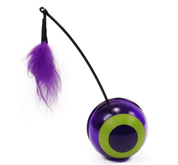 3in1 Pet Kat Elektrische Speelgoed Roterende Tumble Bal Speelgoed voor Katten Automatische Interactieve Speelgoed met Veer Huisdier Kat Plagen Kitten speelgoed: Purple