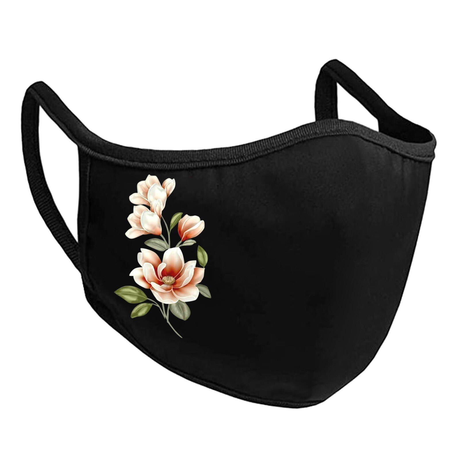 Plus Size Adult Black Ski Fasemask Flower Printed Fabric Reusable Breathable Cotton Mascarillas Bandana