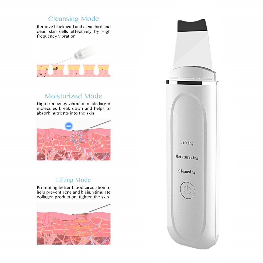 Skin Scrubber Facial Skin Scrubber Electric SPA Gentle Blackhead Remover Ultrasonic Facial Cleaner Spatula Face Lifting Massager