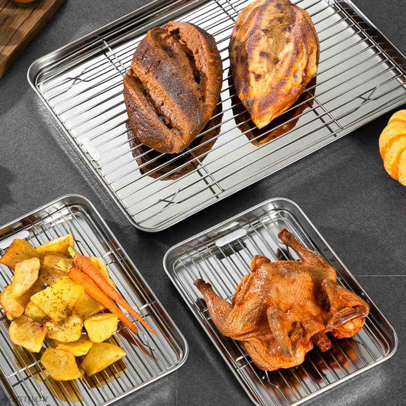Stainless Steel Baking Tray With Removable Cooling Rack Set Non-stick Chips Basket Baking Dish Grill Mesh Kitchen Tool BBQ Tray