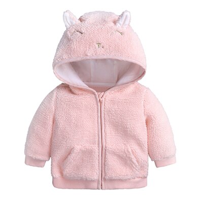 Toddler Kids Boys Girls Plush Coat Infant Cartoon Ear Solid Color Hooded Cute Unisex Winter Warm Zipper Tops Clothes 3-18M A20: Roze / 3M