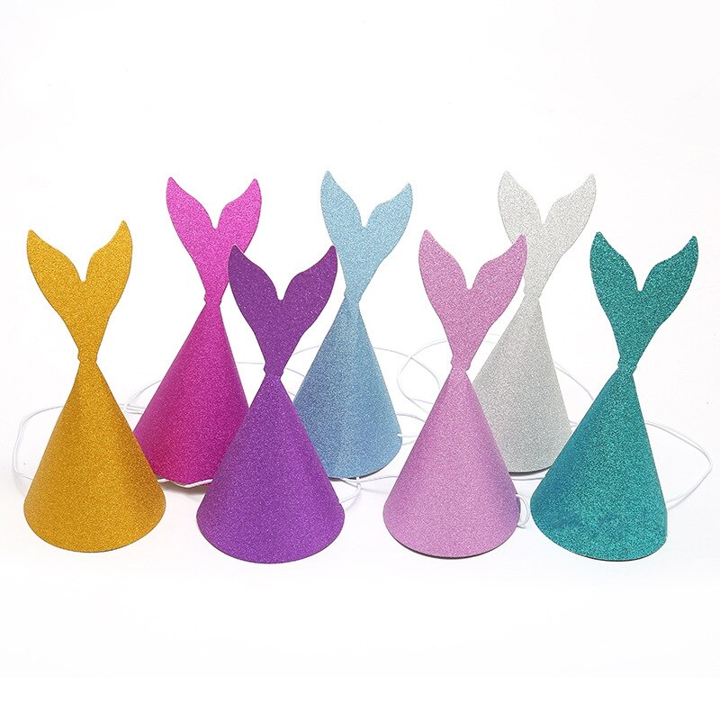 10Pcs Papier Glitter Mermaid Verjaardag Hoed Kinderen Mermaid Hoofdband Decoratie Caps Diy Kartonnen Mermaid Tail Hoeden Photo Props