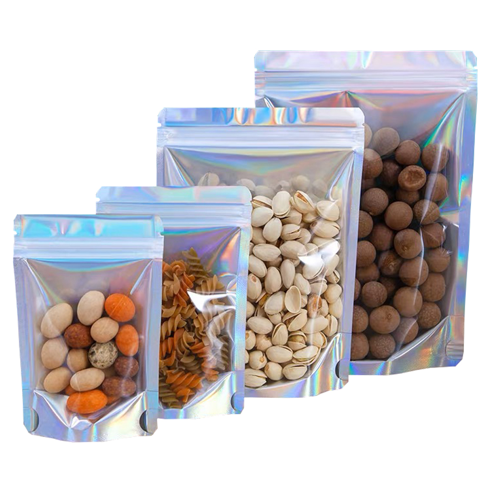 Doypack-bolsa de plástico transparente con cierre de cremallera para envasado de comida, aperitivos, té, café molido, 100 piezas