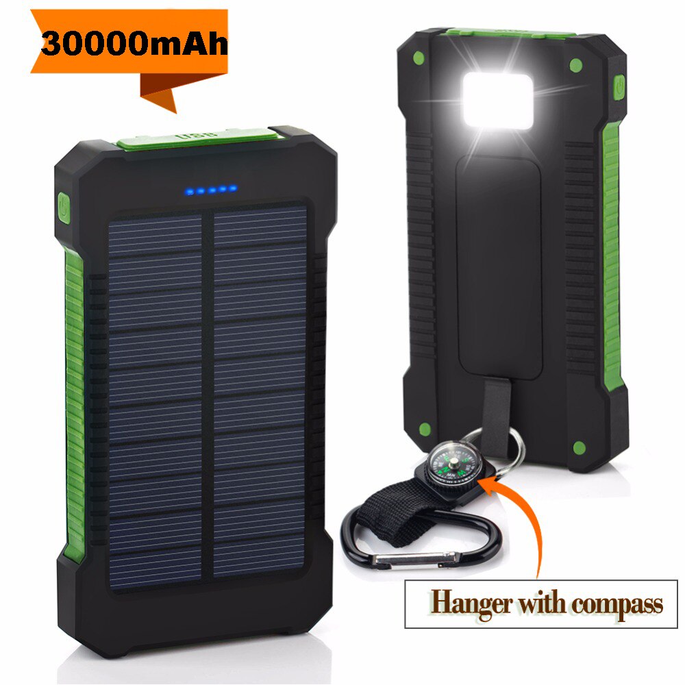 Solar Power Bank 30000 Mah Waterdichte Solar Charger Usb-poorten Externe Lader Powerbank Voor Xiaomi 5 5s Smartphone Led licht