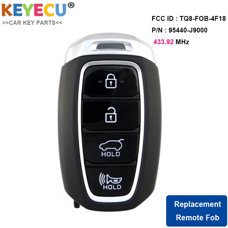 KEYECU Smart Remote Control Car Key Fob 4 Button 433MHz for Hyundai Kona P/N: 95440-J9000 FCC ID: TQ8-FOB-4F18