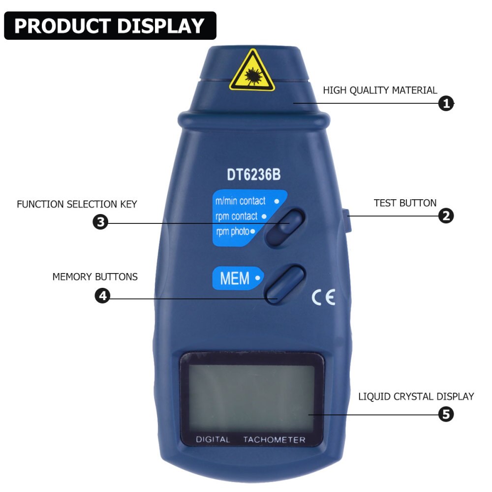 2 In 1 Digital Photo Tachometer RPM Tach Digital Tachometer Speedometer Speed Gauge Engine