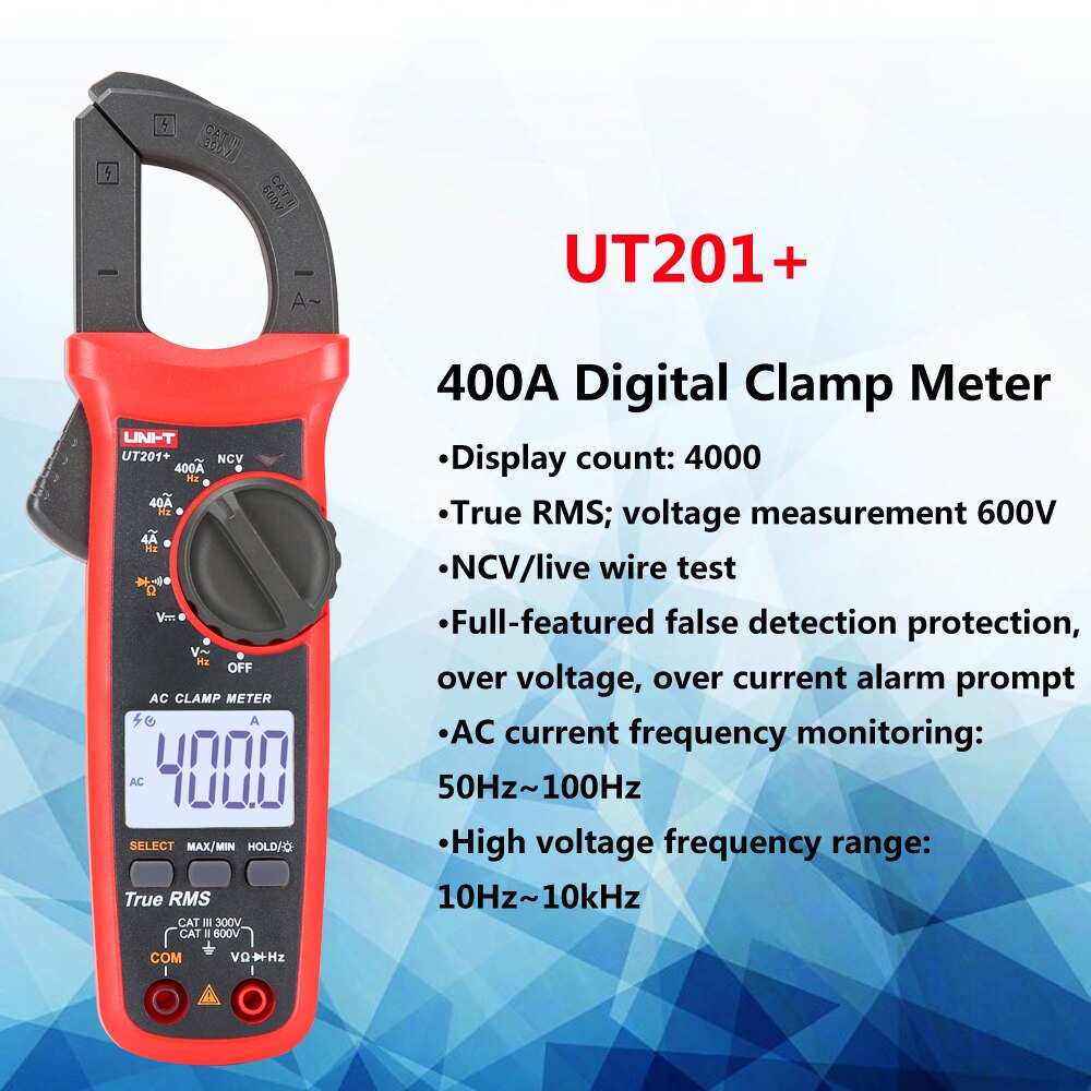 UNI-T Digital Clamp Meter UT201+/UT202+/UT203+/UT202A+/UT204+ True RMS 400-600A Automatic Range High Precision Multimeter Tester: UT201(PLUS)