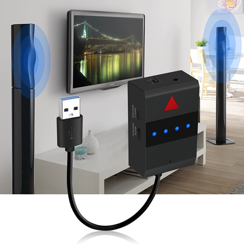 VAORLO 3-IN-1 Bluetooth Audio Transmitter USB 3.5MM AUX Optical Fiber SPDIF Stereo Music Wireless Adapter For TV PC PS4 XBOX BT