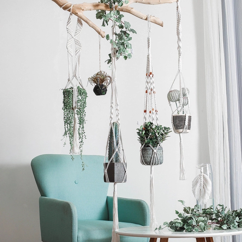 Tuinieren Groene Plant Hangende Mand Katoenen Touw Hanger Bloempot Handgemaakte Macrame Pot Zakmuur Boho Binnenplaats Home Decor