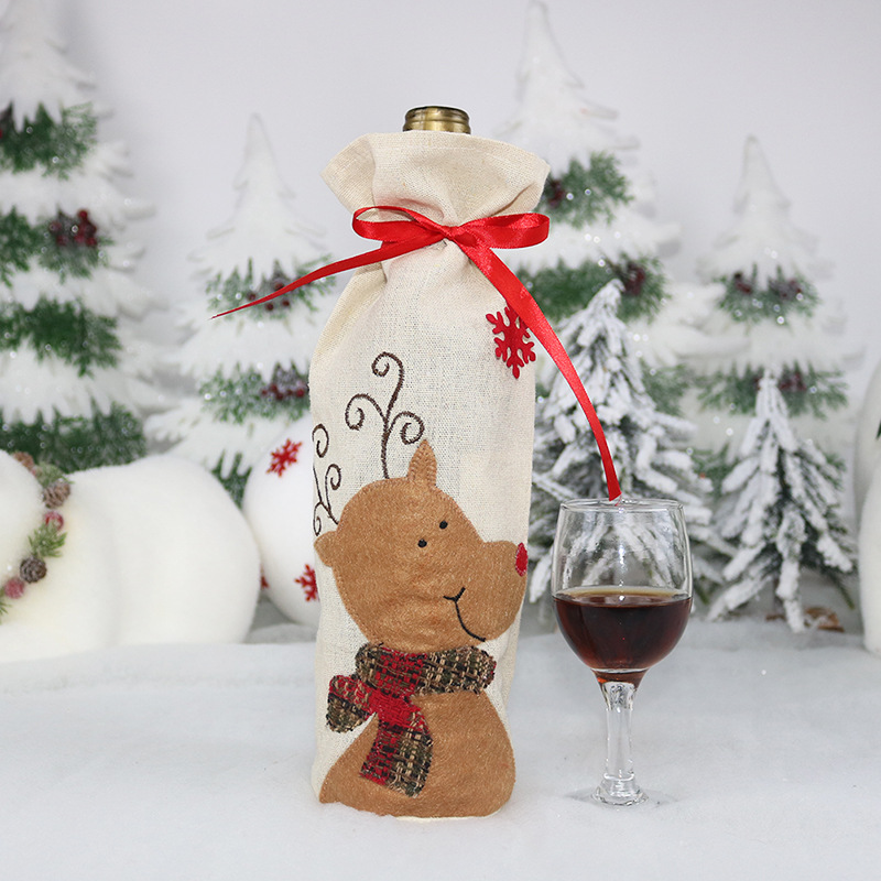 1 stk xmas champagne vinflaske deksel vinflaske pose med snømann julenissen elg mønster: Elg