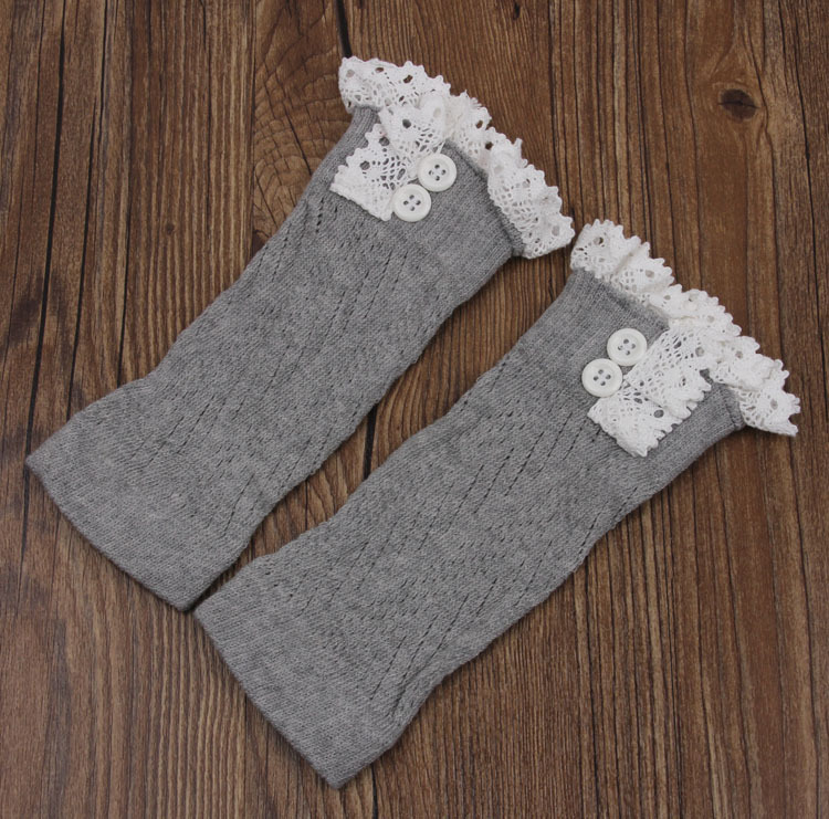 1 paire doux hiver enfants filles bébé à la tricoté dentelle jambières nourrissons bambins guêtres manchettes chaussettes genou haut: gray
