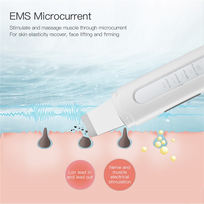 EMS ultrasons Vibration peau épurateur visage peau morte enlèvement pelle visage nettoyage en profondeur peau spatule rides points noirs dissolvant