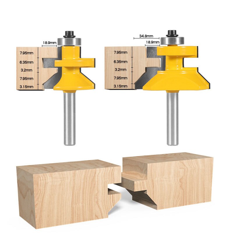 2pcs 8mm Shank 120 Degree Router Bit Set Woodworking Groove Cutters Tungsten Alloy Wood Tenon Milling Cutter Bits Tools