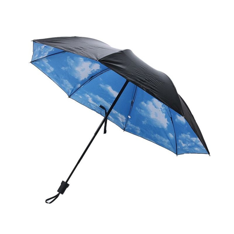 Sommer foldning regnfuld paraply anti-uv regntæt paraplyer solbeskyttelse parasol blå himmel hvide skyer trykt sol kvinde