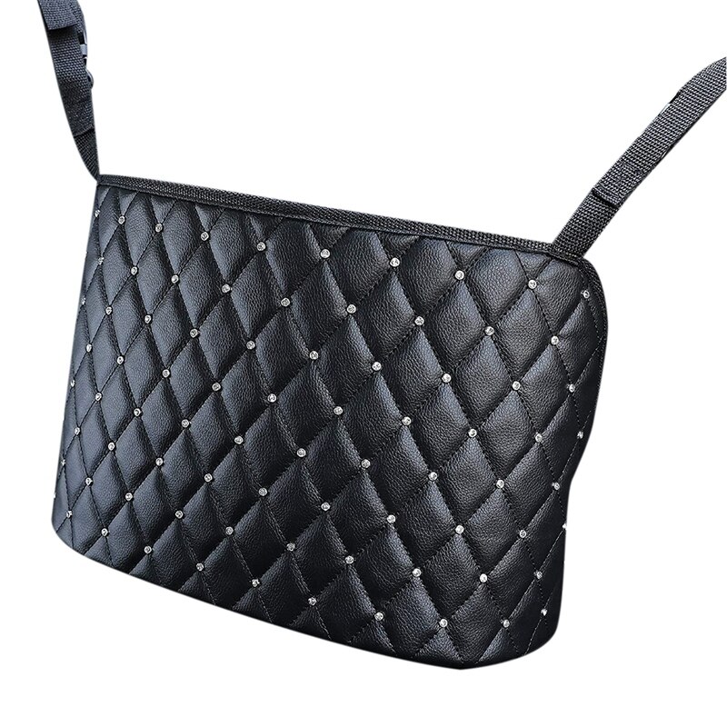 Car Seat Storage and Handbag Holding Car Net Pocket Handbag Holder Hanging Storage Bag Between Car Seats (Black+Diamond)