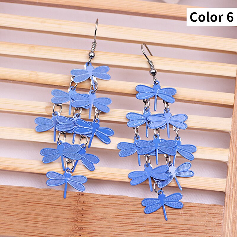 Colorful Dragonfly Earrings Bohemia Style Mix Color Long Dangle Earrings for Women Jewellery: Color 6 Blue