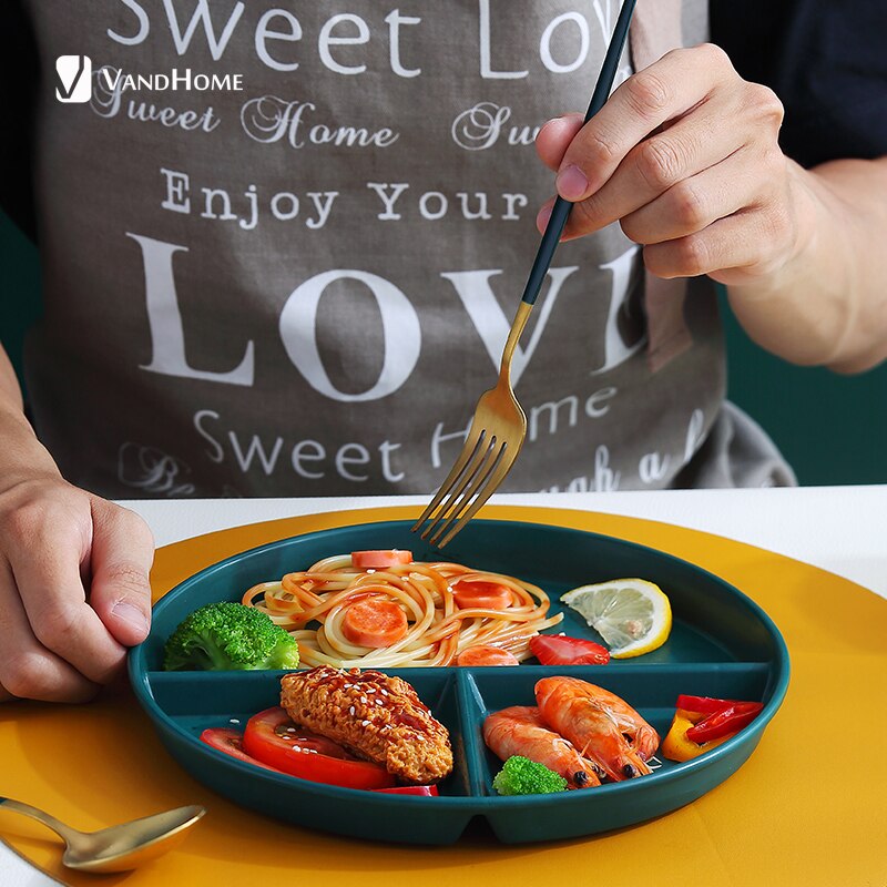 VandHome Compartment Plate For Food Round Plastic Salad Dinner Plates Dinnerware Plate Serving Dishes Cake Tray Kitchen Plates