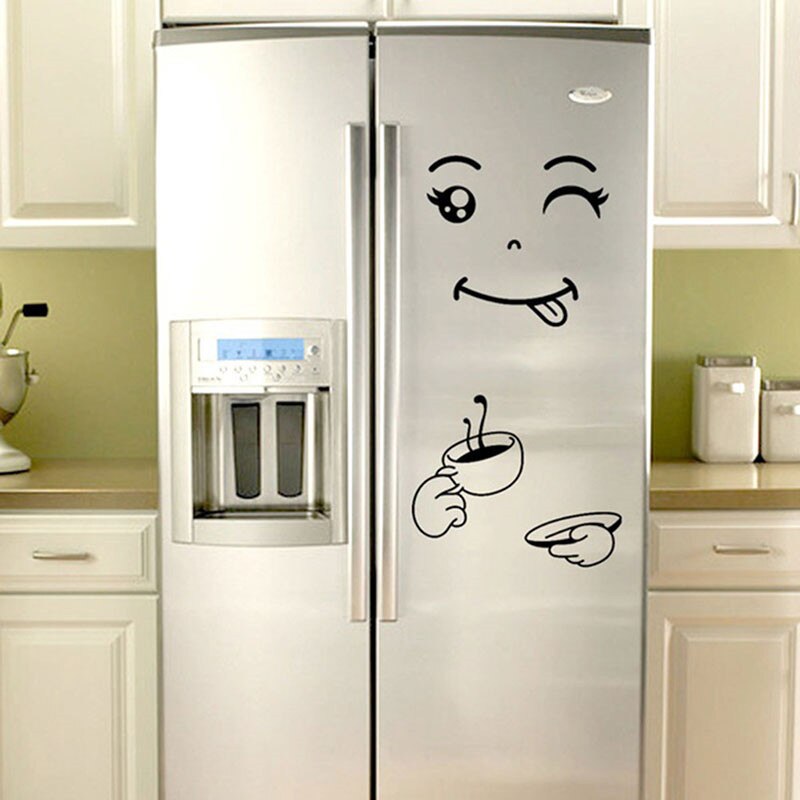 Funny Eating Drinking Smile Face Wall Stickers For Dining Room Home Decoration Diy Vinyl Art Wall Decal Refrigerator Sticker: GRAY