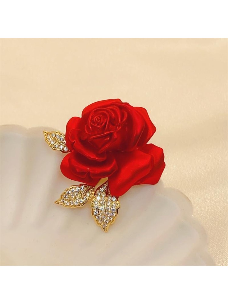 Broche de rosa roja, accesorios de traje de alta gama, alfileres, broches de a la para mujer, broche de boda para dama de honor: Color amarillo dorado claro