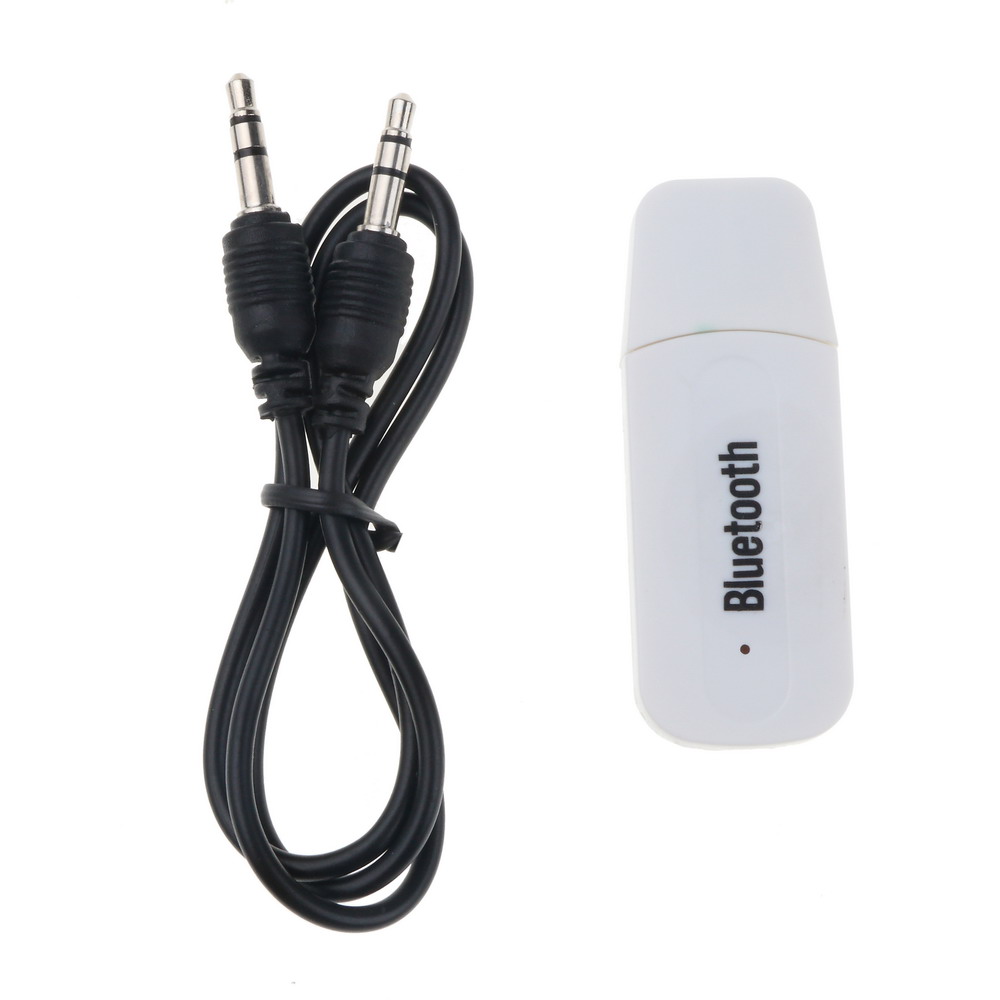 Auto USB Bluetooth-compatibele audio-ontvanger Auto draadloze adapter met 3,5 mm AUX audio-datakabel voor pc-laptop telefoon: WIT