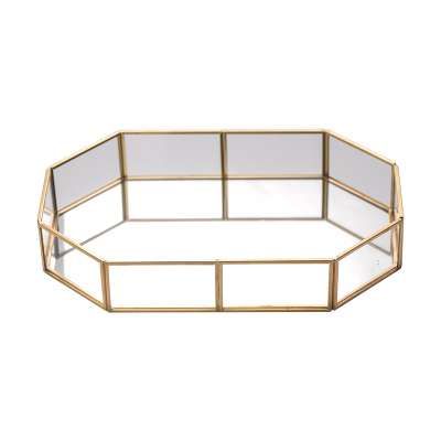 Boîtes en verre doré pour bijoux décoration de mariage stockage de verre boîte à bonbons gâteau Dessert plateau de noël: D Octagonal Long L