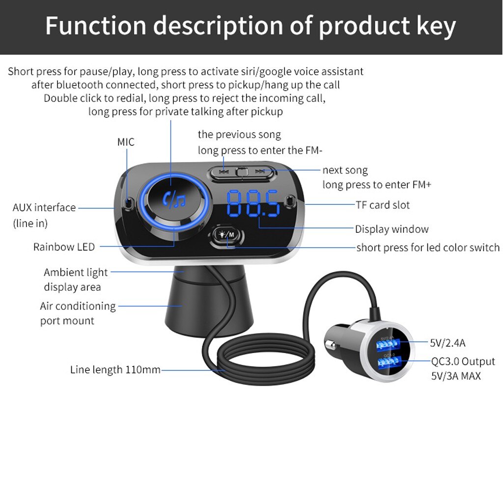 Draadloze Blueteeth Fm Transmitter Car Kit MP3 Speler Radio Autolader Adapter Sigarettenaansteker Power Snelle Usb Car Charger