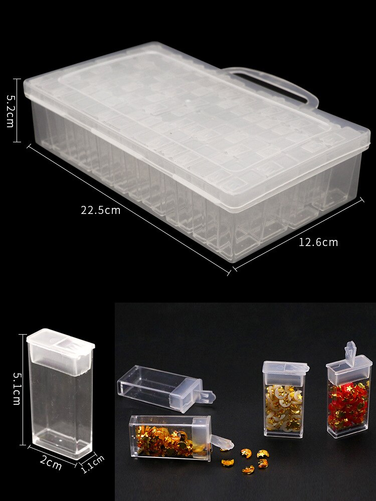 Caja de plástico para guardar cuentas y joyas, contenedor de almacenamiento con 64 cuadrículas, accesorios para pintura de diamantes, herramientas y cuentas