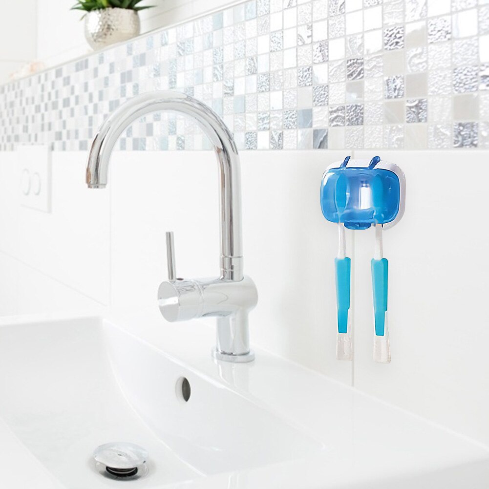 Esterilizador de cepillo de dientes con luz UV para el hogar, soporte de caja de desinfección para montaje en pared de baño, soporte para cepillo de dientes con 2 ranuras
