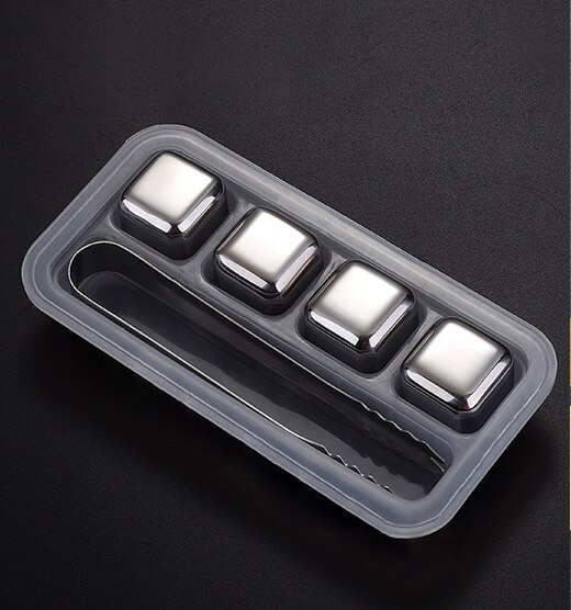 Stainless Steel Ice Cube Metal Block Iced Ice Cube Food Grade Beer Ice Hockey Whisky Stone Quick-Frozen beer cooler: 4PCs Square