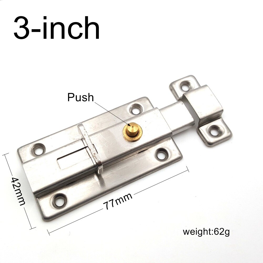 1Pcs 3/4 inch Stainless Steel Automatic spring Brass button Door Latch Sliding Lock Bolt Latch Hasp Staple Gate Safety Lock