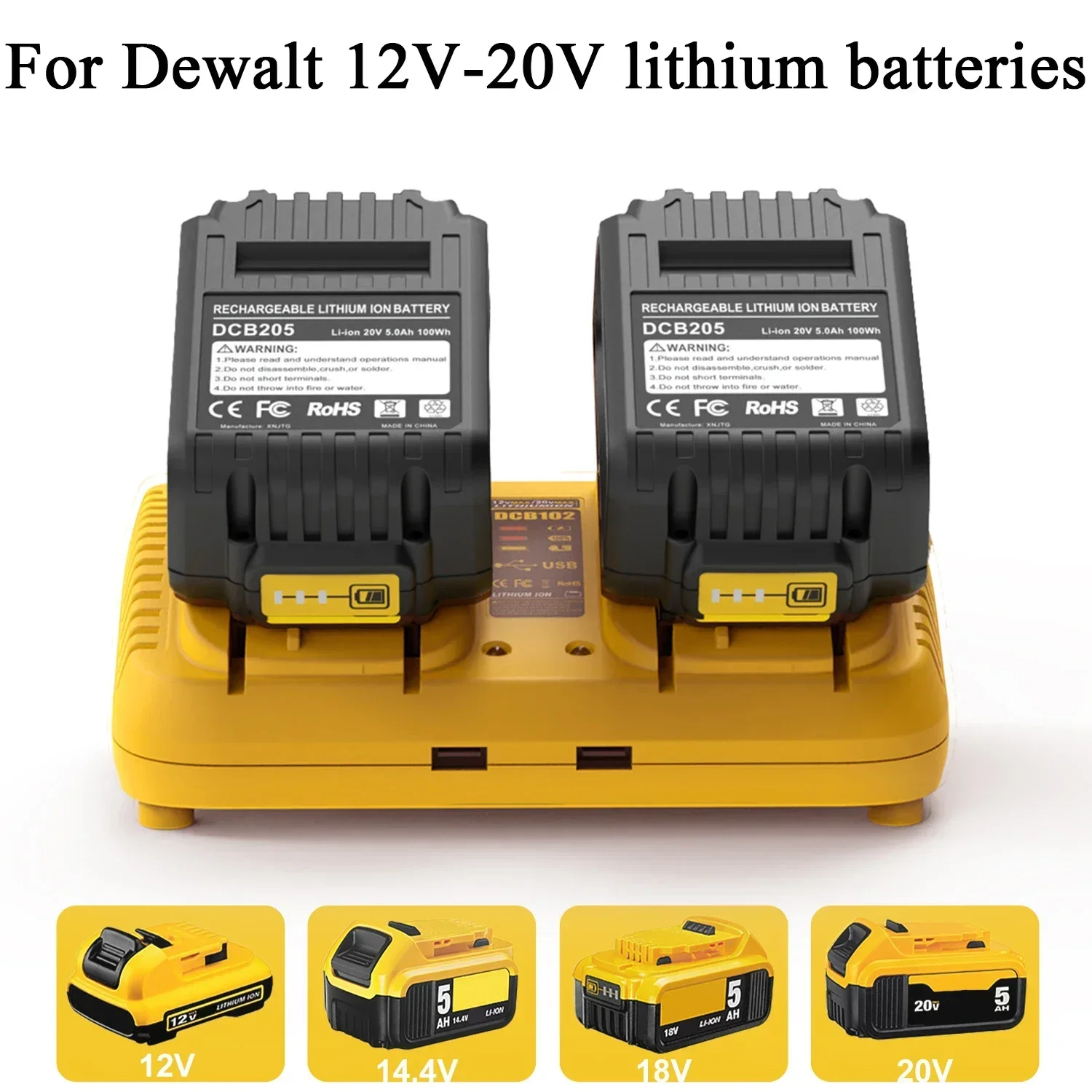Dcb102 Dubbele Oplader Voor Dewalt 10.8V 12V 14.4V 20V Lithium-Ion Batterij Dcb203 Dcb204 Dcb205 Dcb118 Dcb105 Dcb107 Dcb112 Dcb115