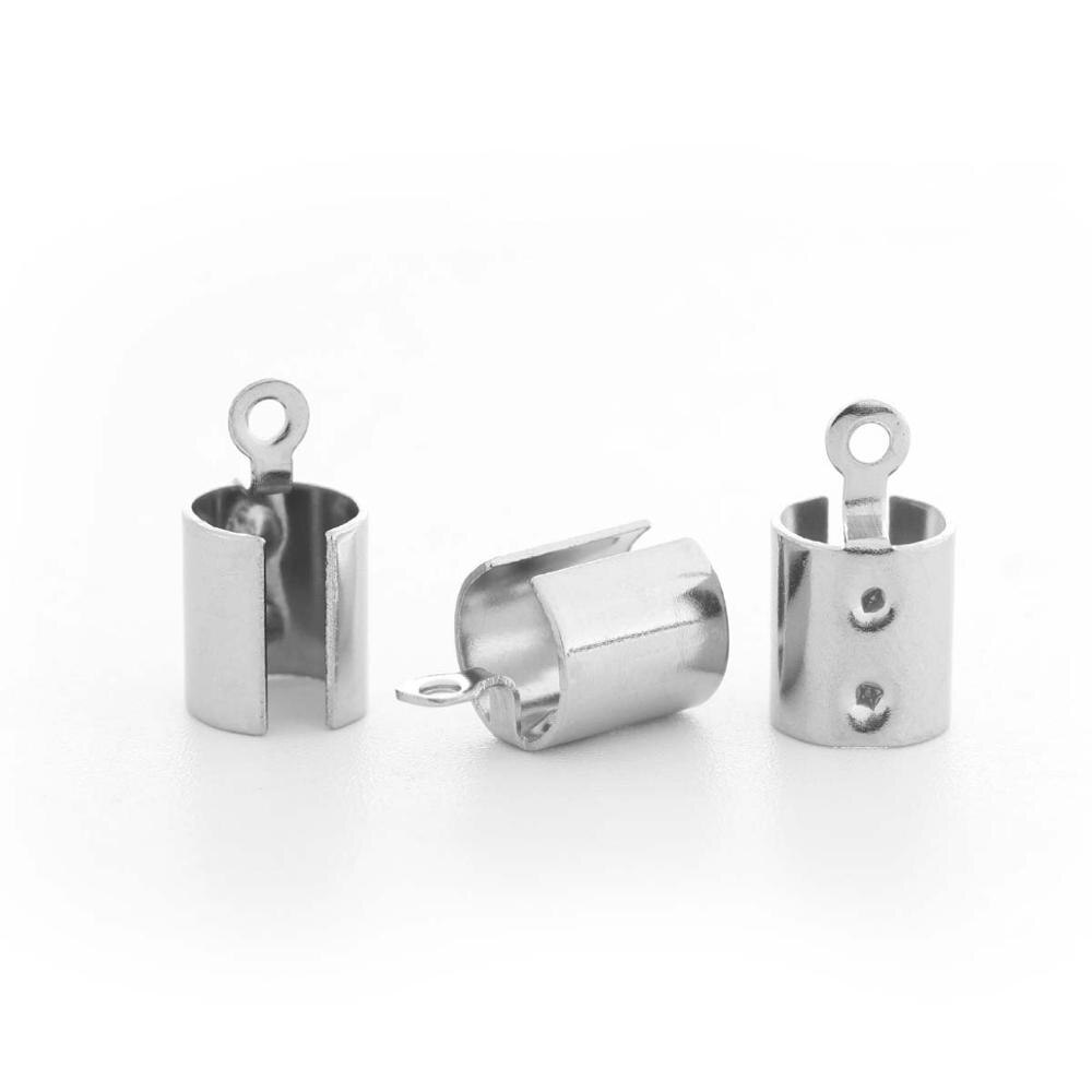 100 stuks roestvrijstalen vouwkoorduiteinden met leren sluiting, uiteinde en sieradenconnector, sieradenbenodigdheden