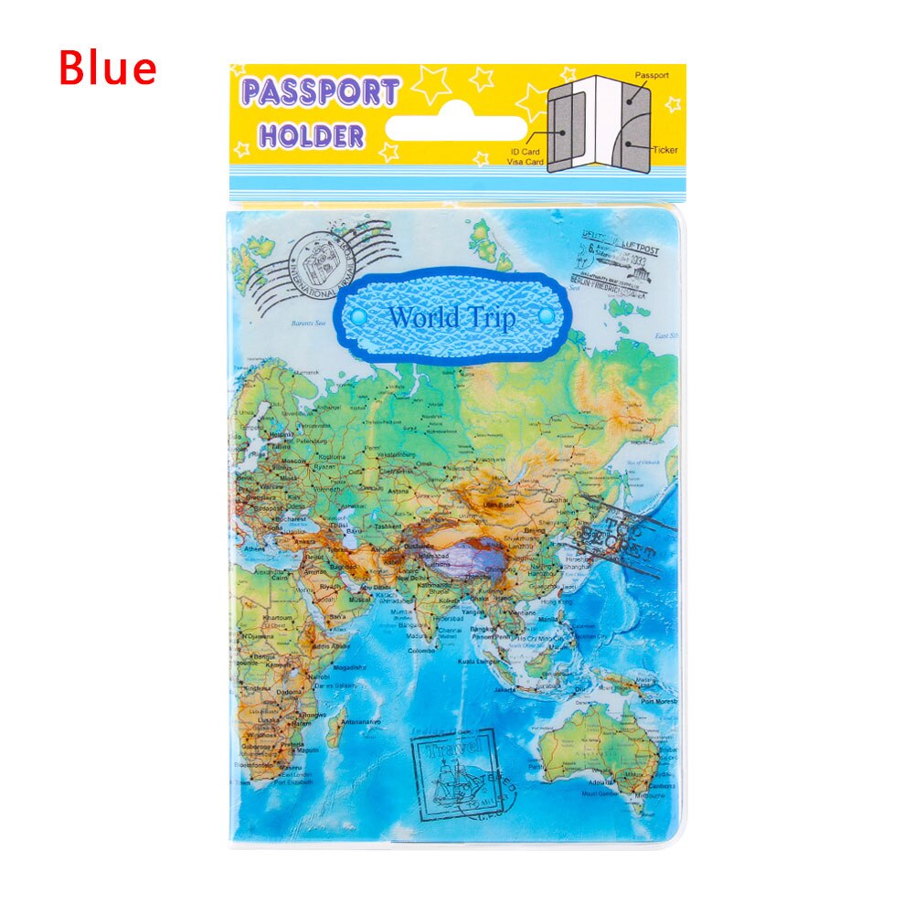 Dünya haritası seyahat pasaport kapağı PVC tutucu seyahat pasaport kılıfı marka pasaport tutucu klasör çantası ofis malzemeleri: blue