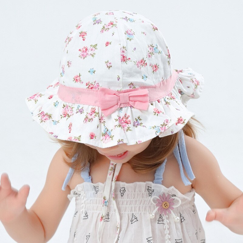 Sommer lue jente rosa låve sol Strand bøtte lue blomster snor lokk utendørs tilbehør til baby smålåve